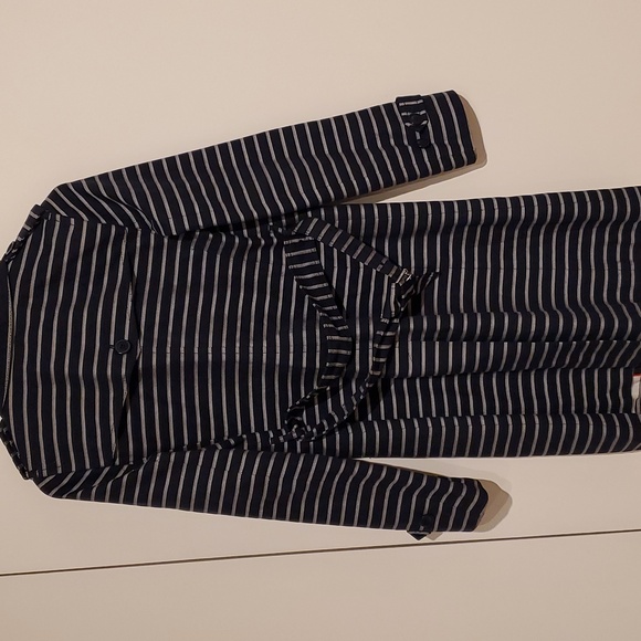 Talbots Blue & White Striped Trench Coat - Picture 3 of 13